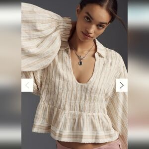 Anthropologie Balloon Sleeve Scoop Neck Blouse